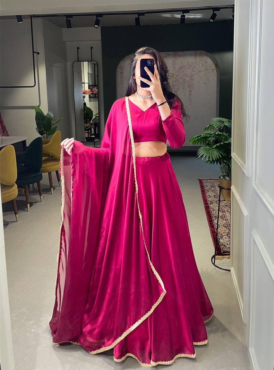 Rangoli silk plain Lehenga in pink