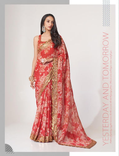 Florini collection - chilli red floral saree