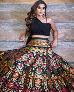 Indo western: Black sweetheart banarasi Lehenga (33 inches waist)