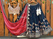 Elephant and horse printed blue Lehenga