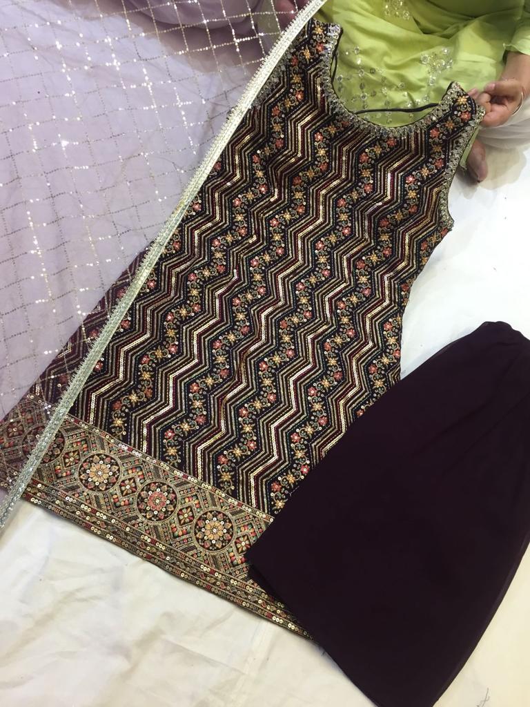 Wine sequins sharara