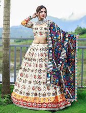 Off white patola and printed pure cotton lehenga