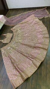 Pink and gold silk sequinned Lehenga