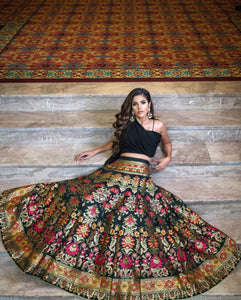 Indo western: Black sweetheart banarasi Lehenga (32 inches waist)