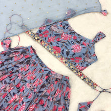 Blue floral readymade Lehenga