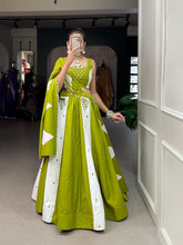 Parrot green and white mirror work readymade Lehenga