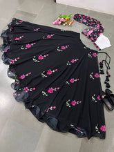 Indo western black and pink floral Lehenga