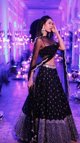 Black Lehenga with silver sequins