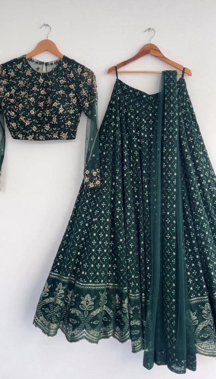 Pine green sequins embroidered Lehenga