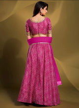 Flowy printed crepe silk pink bandhani Lehenga