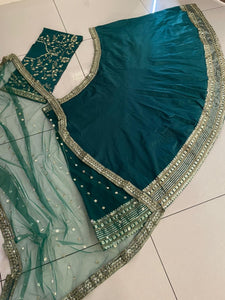 Emerald green silk Lehenga