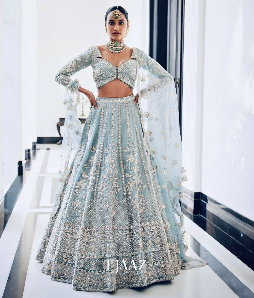 Icy blue chine sequins Lehenga