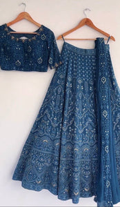 Peacock blue silk Lehenga