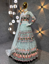 Yankita Kapoor inspired clear ocean blue thread work Lehenga