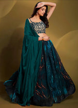 Flowy Earth green printed Lehenga