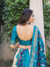 Blue and off white dola silk Lehenga