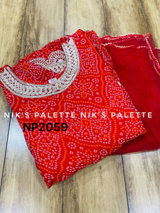 Niks collection - red georgette bandhani (plus size too)
