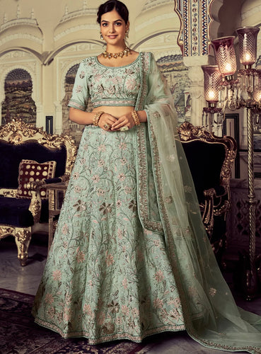 Oreya collection - Pista green bronze sequinned Lehenga