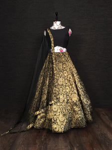 Black banarasi zari weaving lehenga (skirt stitched)