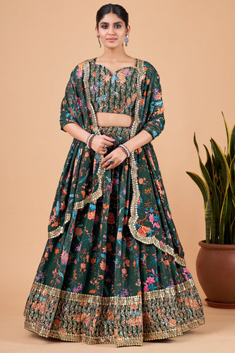 Dreamy dark green floral Lehenga