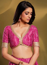 Flowy printed crepe silk pink bandhani Lehenga