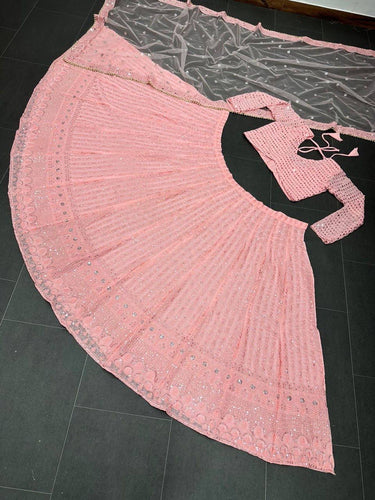 Pink partywear sequins embroidered Lehenga