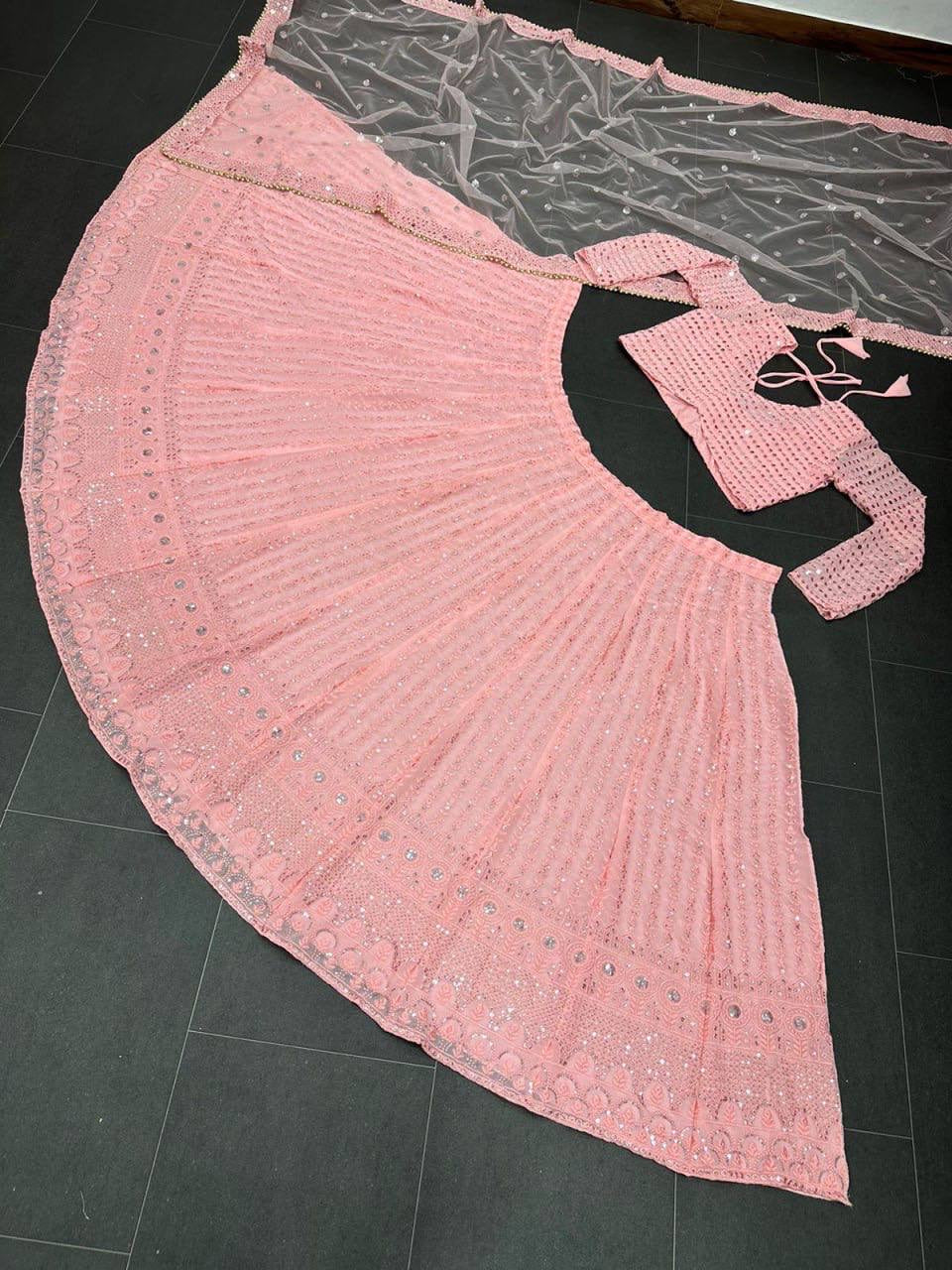 Pink partywear sequins embroidered Lehenga