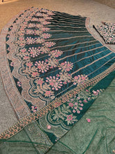 Pine green and florals Lehenga
