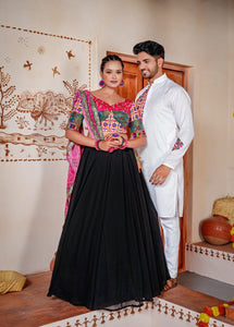 Plain and bandhani style Lehengas in black