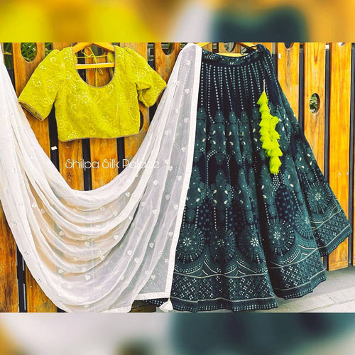 Peacock blue and yellow sequins Lehenga