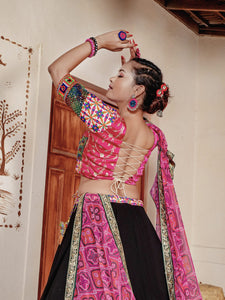 Plain and bandhani style Lehengas in black