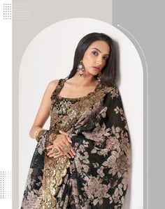 Florini collection - black floral saree