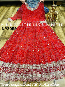 Niks collection - red georgette bandhani (plus size too)