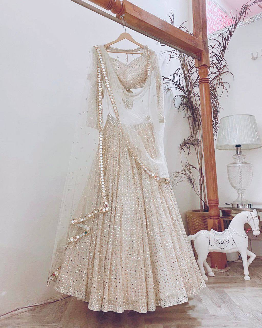 Ivory white sequinned Lehenga