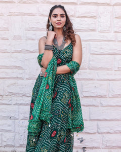 Bottle green bandhej gown set (also for plus sizes)