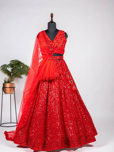 Bright Red sparkly Lehenga