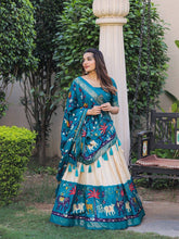 Blue and off white dola silk Lehenga