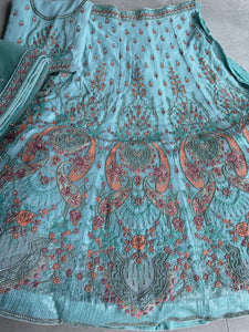 Oreya collection - pastel turquoise with peach Lehenga