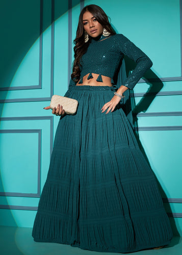 Partywear georgette crushed and sequinned lehengas - simple and elegant