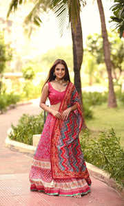 Colourful Bandhani printed silk Lehenga