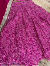 Flowy printed crepe silk pink bandhani Lehenga