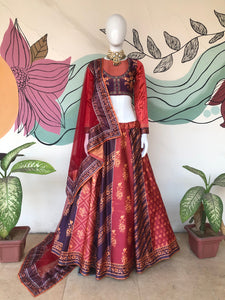 Readymade red and purple Lehenga inspired by Madhuri