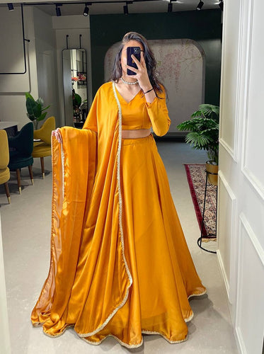 Rangoli silk plain Lehenga in mustard yellow