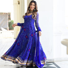 Royal Blue bandhej gown (plus size options up to 64 inches bust)