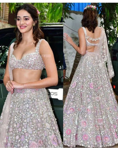 White floral and silver embroidery Lehenga inspired by Ananya Panday