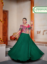 Plain and bandhani style Lehengas in green