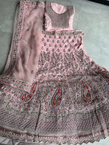 Oreya collection - pink soft net peacock Lehenga