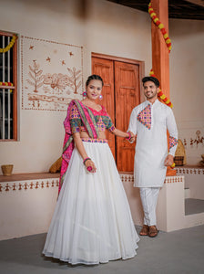 Plain and bandhani style Lehengas in white