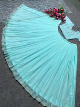 Simple cyan embroidered Lehenga