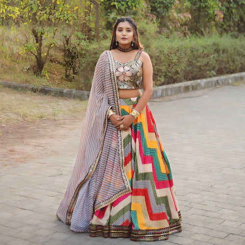 Colourful bandhani zig zag Readymade Lehenga